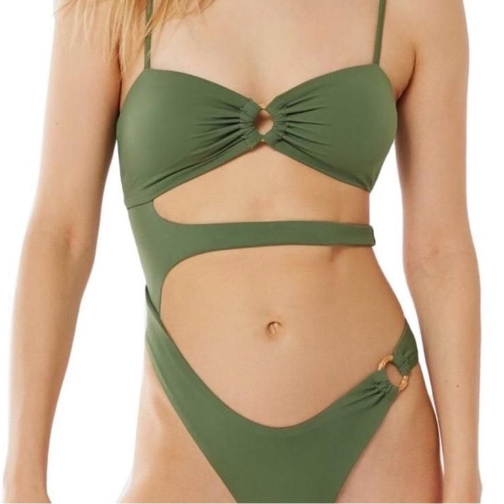 Free People Swim - Olive Green Cut-Out Monokini with Ring Details - Size XL